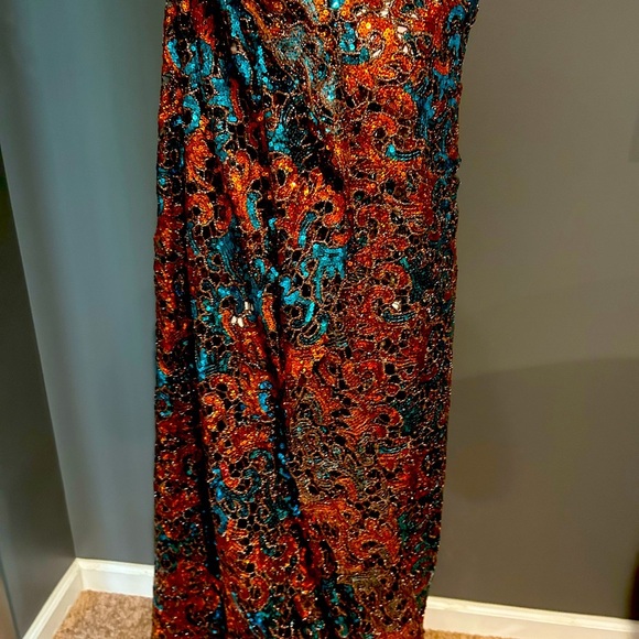 5 Yards Blue & Orange African Cord Guipure Lace Crystals Fabric - Picture 6 of 9